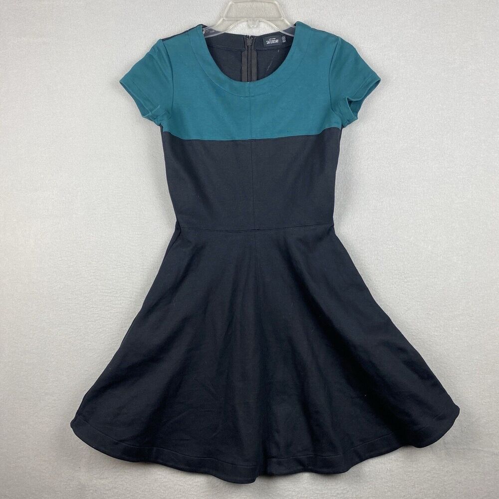 Kate Spade Saturday Small Flare Dress in High Risk Black Blue Short Sleeve Mini